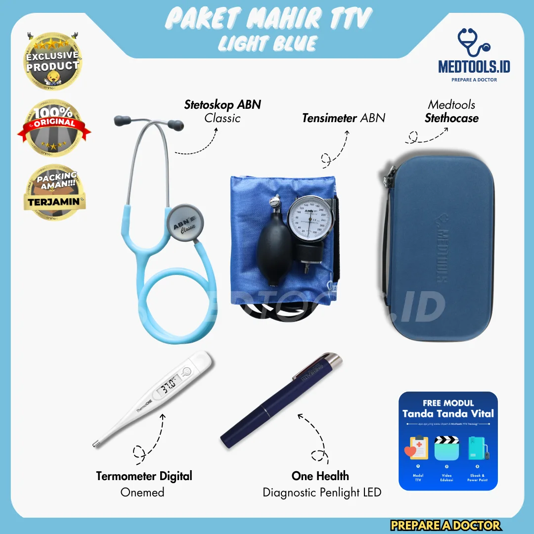 Paket Mahir TTV [Stetoskop ABN Classic + Tensimeter ABN+ Penlight +Termometer + Medtools Stethocase] view 10