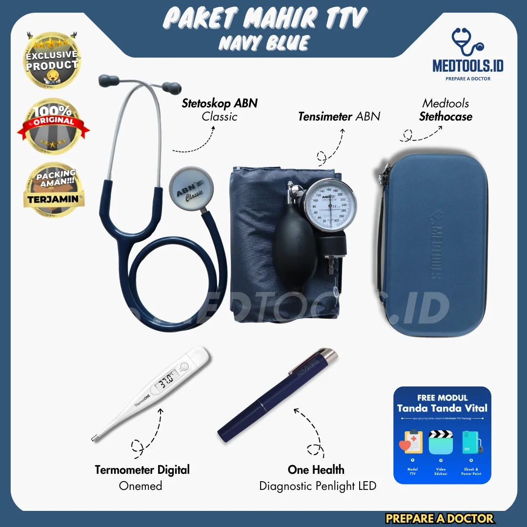 Paket Mahir TTV [Stetoskop ABN Classic + Tensimeter ABN+ Penlight +Termometer + Medtools Stethocase] view 3