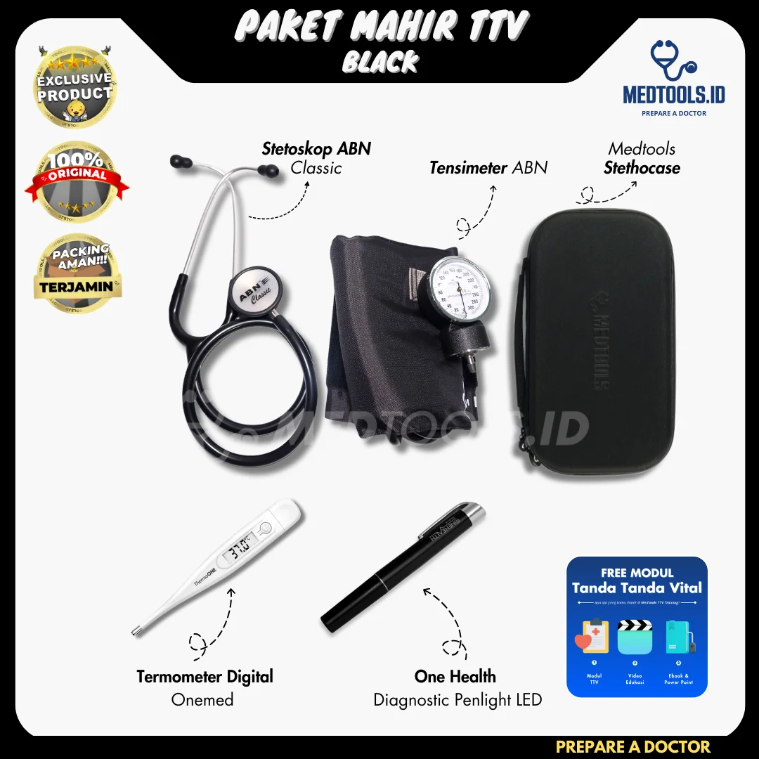 Paket Mahir TTV [Stetoskop ABN Classic + Tensimeter ABN+ Penlight +Termometer + Medtools Stethocase] view 5