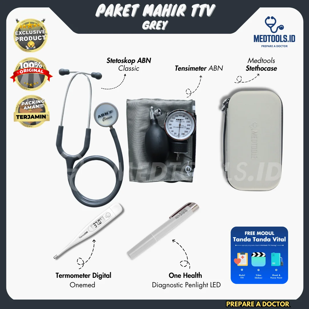 Paket Mahir TTV [Stetoskop ABN Classic + Tensimeter ABN+ Penlight +Termometer + Medtools Stethocase] view 7