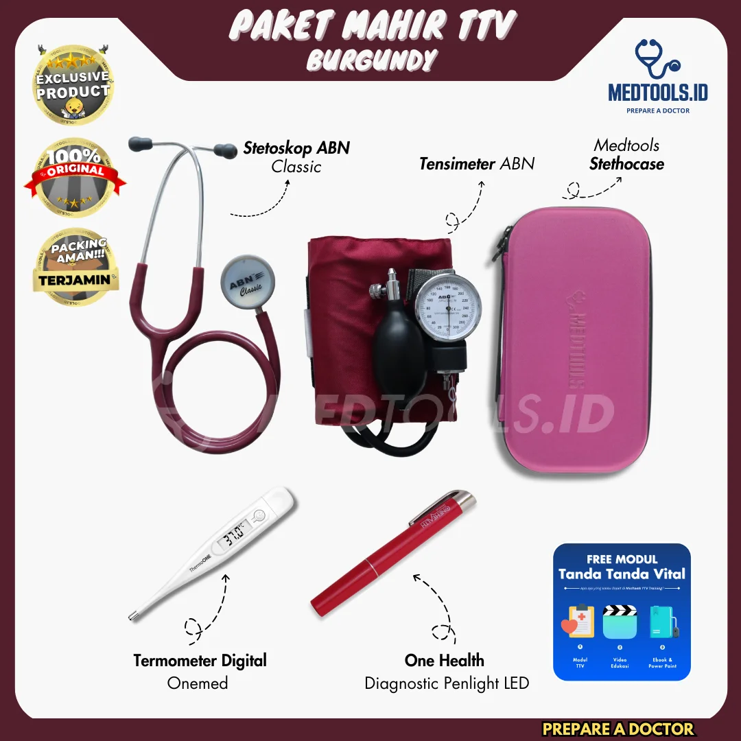 Paket Mahir TTV [Stetoskop ABN Classic + Tensimeter ABN+ Penlight +Termometer + Medtools Stethocase] view 8