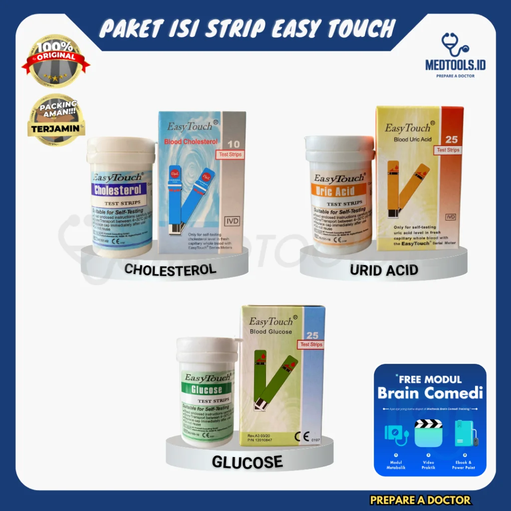 Paket Strip EasyTouch 3in1 [ Strip Kolesterol, Asam urat, Gula darah, Hemoglobin ] - Medtools