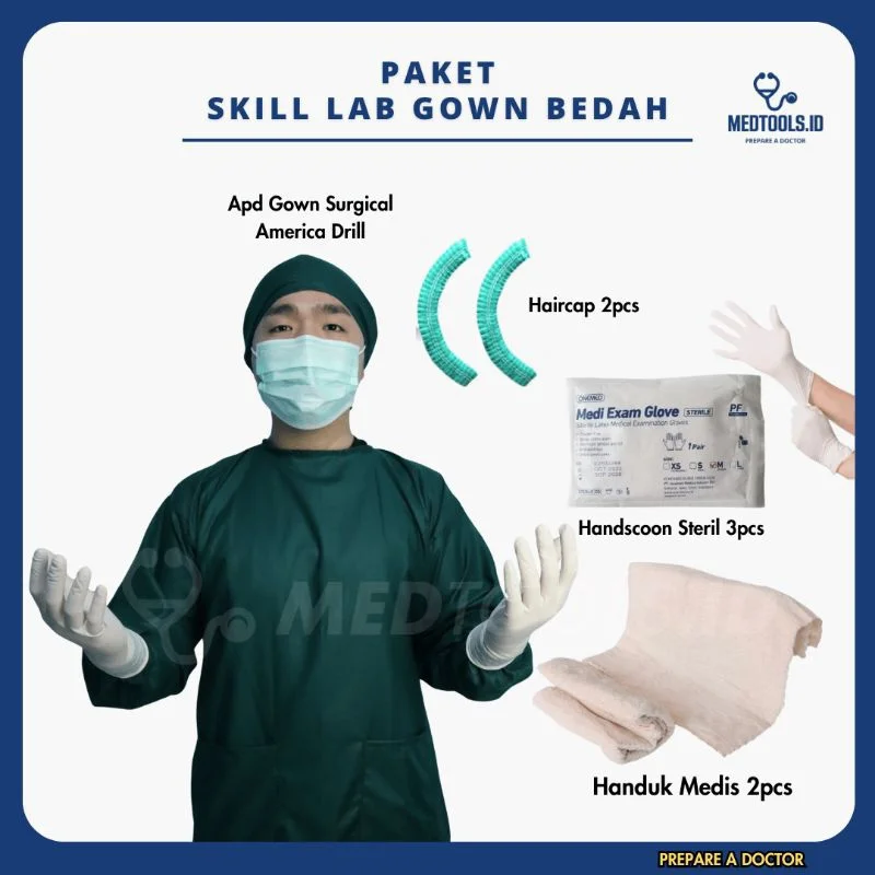 Paket Skill Lab Gown Bedah [Baju Ruang OK + Handuk Steril + Haircap + Masker + Handscoon] - Medtools view 3