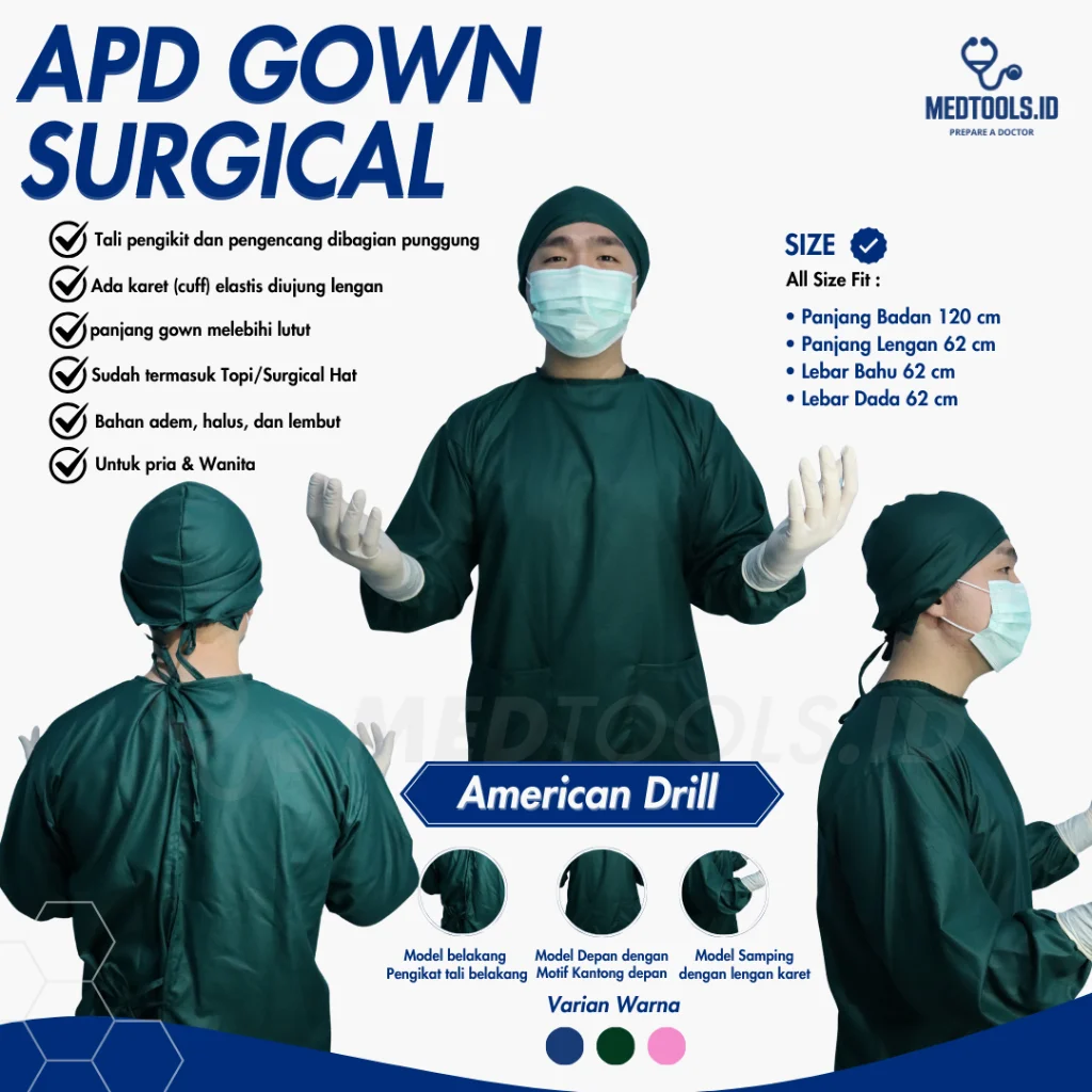 Paket Skill Lab Gown Bedah [Baju Ruang OK + Handuk Steril + Haircap + Masker + Handscoon] - Medtools view 4