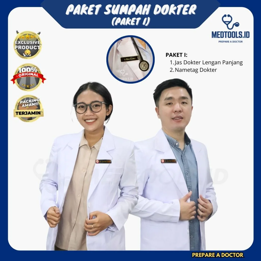 Paket Sumpah Dokter [ Sumdok / Jas Dokter Lengan Panjang + Name Tag + Stampel ] - Medtools view 3